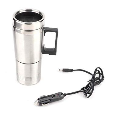 Imagem de Qiilu Chaleira elétrica para carro, 12 V, 350 ml + 150 ml de aço inoxidável, caneca de aquecimento elétrico, copo de bebida para viagem, chaleira de água, chá, café, leite