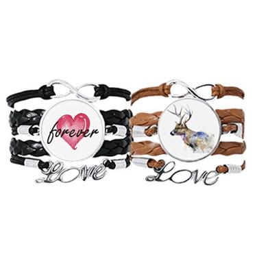 Imagem de DIYthinker Pulseira colorida de efeito artístico de rena animal pulseira de mão corda de couro Forever Love pulseira conjunto duplo, Não se candidatar