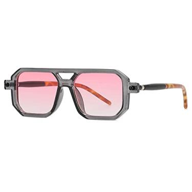 Imagem de Óculos de sol de feixe duplo vintage com gradiente para homens, lentes transparentes, rebite, óculos de sol femininos, rosa, tamanho único