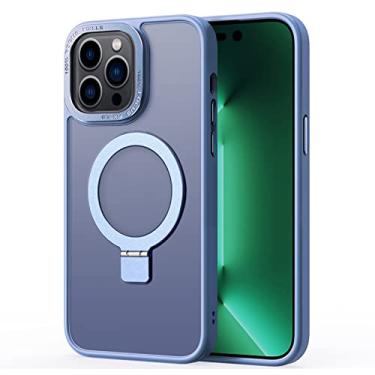 Imagem de LVCRFT Capa para iPhone 14/14 Plus/14 Pro/14 Pro Max, capa magnética de metal, capa com suporte invisível, moldura traseira protetora resistente a arranhões, carregador sem fio, azul 1,14 Plus 6,7 polegadas