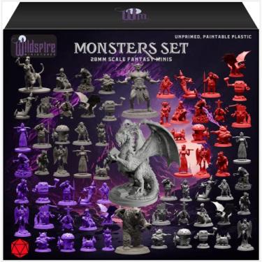Imagem de Wildspire Fantasy Monsters & Bookish Dragon for DND Miniatures Unpainted Bulk 28mm-32mm Dungeons & Dragons Minis Pathfinder Figures Fantasy Unpainted Tabletop RPG Miniature Starter Set for D&D