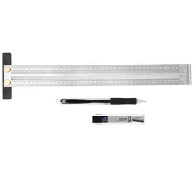 Imagem de Régua tipo T Fafeicy, medidor de aço inoxidável de ultra precisão, ferramenta de marcenaria DIY 400 mm / 15,7 pol. para posicionamento e marcação de encaixe para carpintaria