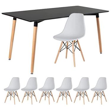Imagem de Loft7, Kit - Mesa de jantar retangular Eames 80 x 160 cm preto + 6 cadeiras Eiffel Dsw Cinza claro