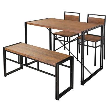 Imagem de conjunto de mesa wooden com 1 banco e 2 cadeiras preto e amêndoa