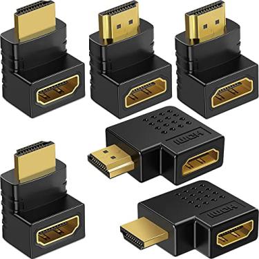 Imagem de Warmstor Pacote com 4 conectores de adaptador macho para fêmea HDMI 2.0 banhados a ouro, 2 combos acima para baixo 90 270 graus ângulo reto HDMI extensor de cabo 3D 4K suportado