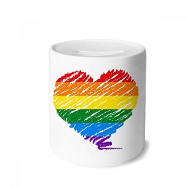 Imagem de DIYthinker Caixa de moedas de cerâmica LGBT coração lésbico arco-íris gay presente