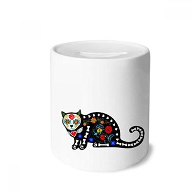 Imagem de DIYthinker Caixa de moedas de cerâmica preta com osso de flor de gato para dia das bruxas, porta-moedas