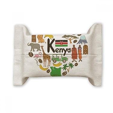 Imagem de Kenya Love Heart Landscap Capa de papel para lenços faciais Bandeira nacional Bolsa de linho de algodão