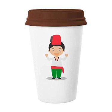 Imagem de Caneca de cerâmica vermelha verde desenho Art Deco presente caneca de café bebendo vidro cerâmica copo tampa