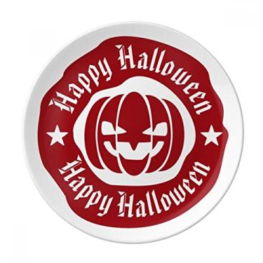 Imagem de Prato de abóbora de Halloween padrão vermelho redondo decorativo de porcelana salver louça de jantar