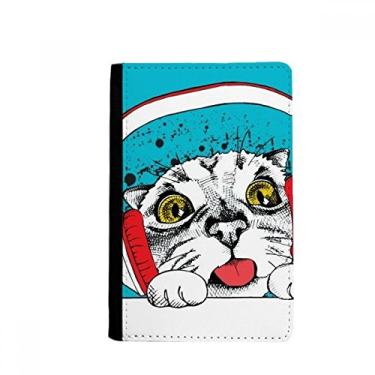 Imagem de Fone de ouvido vermelho branco proteção gato animal amante passaporte porta-passaporte Notecase Burse capa carteira porta-cartões