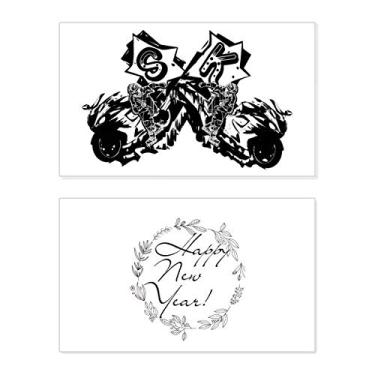 Imagem de Black Motorcycle Rider Motorcycle Pattern New Year Festival Greeting Card Bless Message Present