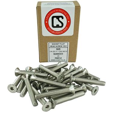 Imagem de Parafusos de cabeça plana de soquete de aço inoxidável 1/4-20 x " (1,27 cm a 7,62 cm disponíveis), rosca completa, unidade sextavada, aço inoxidável 18-8, rosca grossa, 1/4-20 x 1-3/4"