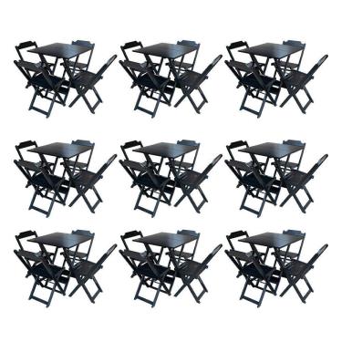 Imagem de Kit 9 Jogos De Mesa Dobravel Com 4 Cadeiras De Madeira 70X70 Para Restaurante E Bar - Preto