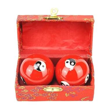 Imagem de Amagogo Bolas de massagem de 2 peças, bolas de handebol chinesas com caixa de armazenamento, bolas de baoding portáteis reutilizáveis duráveis, bolas de saúde, Gossip Red
