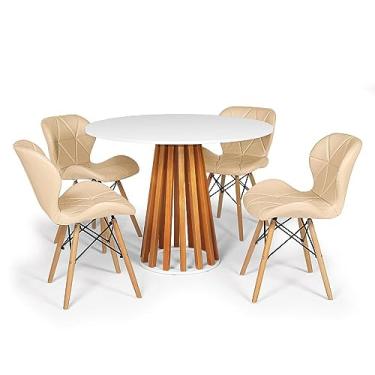 Imagem de Conjunto Mesa de Jantar Talia Amadeirada Branca 100cm com 4 Cadeiras Eiffel Slim - Nude