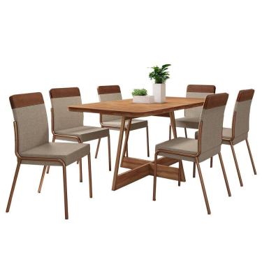 Imagem de Conjunto Sala de Jantar Paris 6 Cadeiras Carraro Areia/Rose/Nogal