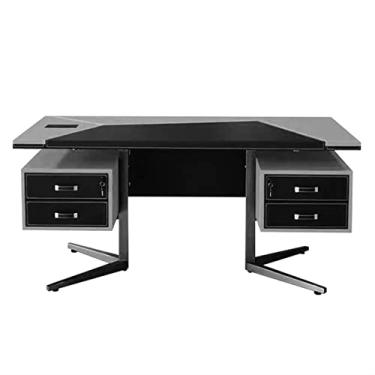Imagem de Mesa de computador mesa de couro mesa de laptop simples cinza PC com gavetas de armazenamento moderna luxo escritório em casa mesa de escritório 1,6 m/1,8 m estação de trabalho de aprendizagem mesa PC (cor: 1,8 m)