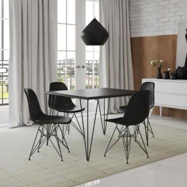 Imagem de Mesa Sala De Jantar Industrial Clips Quadrada Preta 90 Com 4 Cadeiras