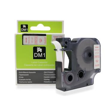 Imagem de Fita Refil Compatível D1 45012 Transparente Incolor com letra vermelha 12mm para Rotulador Dymo LM150 LM160P LM210D LM420P LM500TS Color Pop