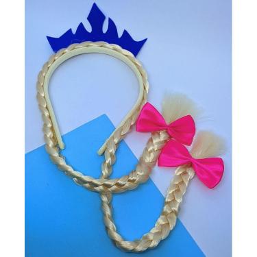 Imagem de Tiara Infantil Menina com Trança de cabelo Laço Coroa Princesas Frozen para Festas Aniversário Presente