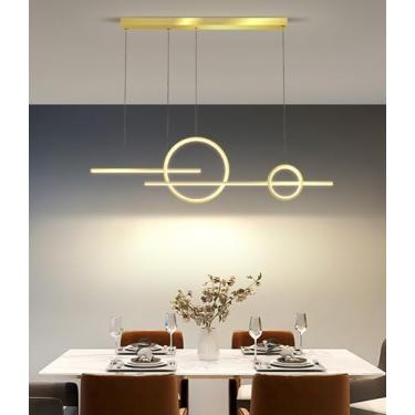 Imagem de Luminária pendente moderna de LED para mesa de jantar Lustre criativo regulável com controle remoto Luzes pendentes Design Linear Ouro Interior Lustre Sala de estar Cozinha Lâmpada de sala d