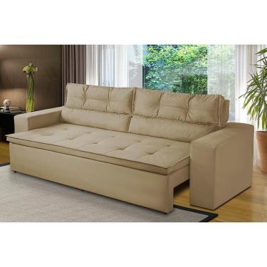 Imagem de Sofá Retrátil e Reclinável 2 lugares com Molas 1,50m Veronica Suede Bege Madelina