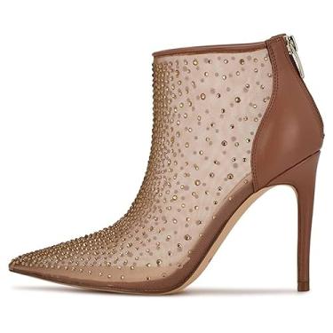 Imagem de Nine West Botas femininas adornadas Fornow bico fino stiletto com zíper, Malha de noz-pecã, 36
