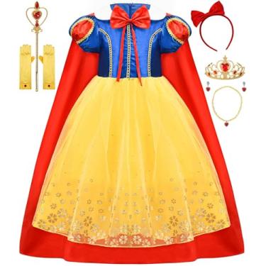 Imagem de Avady Fantasia de Branca de Neve para meninas, vestido de princesa, festa de aniversário, fantasia de Dia das Bruxas, Amarelo, 7-8Y