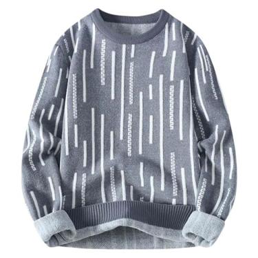 Imagem de Suéter masculino de tricô outono inverno suéter hip hop masculino estampa streetwear pulôver tops suéter casal, Cinza, G