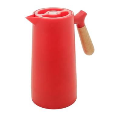 Imagem de WOLFF - Garrafa Térmica de Plástico com Cabo de Madeira Nórdica 1L Vermelha - Mesa Posta - Itens Para Casa - Utensílios de Cozinha - Perfeita Para Café e Chá