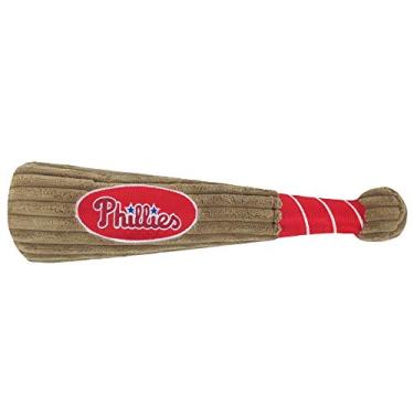 Imagem de Taco de beisebol MLB Philadelphia Phillies, brinquedo para cães e gatos. Pelúcia de veludo cotelê macia com esqueleto interno