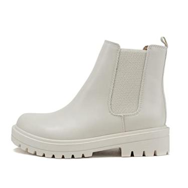 Imagem de Soda Pilot ~ Bota feminina de cano baixo, salto baixo, Chelsea com elástico duplo, Bone PU, 6 Wide