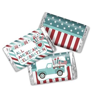 Imagem de Amanda Creation All American Celebration Mini Chocolate Candy Bar Sticker Wrappers, 45 1.4" x 2.6" Wrap Around Labels, Great for Party Favors