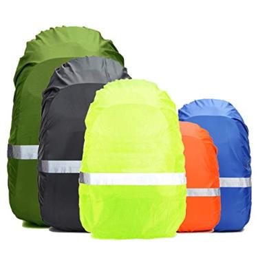 Imagem de Mochila de chuva Frelaxy de alta visibilidade com tira reflexiva 100% à prova d'água ultraleve capa de mochila, bolsa de armazenamento, tira de fivela cruzada antiderrapante, para caminhadas, acampamento, ciclismo, ao ar livre, viagens, Blue with Reflective Strip, L (For 35L-50L backpack)