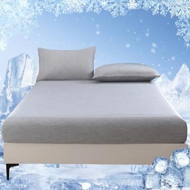 Imagem de HCORA Lençol King com elástico refrescante - Arc-Chill Q-Max >0,5 lençol com elástico de fibra fria para quem dorme quente - lençol com elástico profundo de 40,6 cm ultramacio, respirável com 2 alças