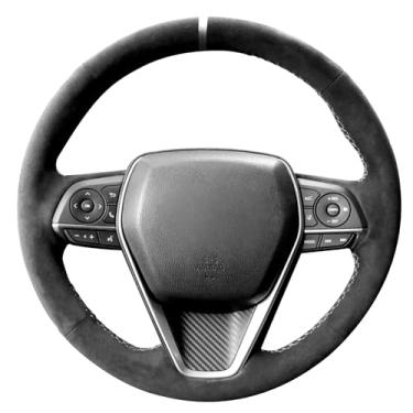 Imagem de Alfanxi Costura manual Itália para volante de carro Alcantara para Toyota Corolla/Corolla Cross/Corolla Hatchback/Corolla Hybrid/RAV4/RAV4 Hybrid (faixa branca)