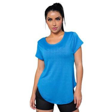 Imagem de Donna Martins, Camiseta Fitness Feminina Para Academia Gola Redonda Microfuros Ideal Para Esportes Donna Martins Cor:Azul Claro;Tamanho