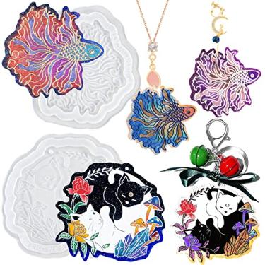 Imagem de Molde de silicone de resina, gato yin yang e peixe betta, conjunto de 2, decoração de parede DIY, chaveiro, colar, pingente, brincos, presente