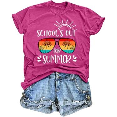 Imagem de LAZYCHILD Camiseta feminina Last Day Shirts We are on a Break Teacher Summer Break Graphic Tee End of School Year Tops, Rosa profundo, GG