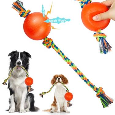 Imagem de Harhana Brinquedos de corda para cães com bola estridente, bola de brinquedo para cães com corda de cabo de guerra, borracha durável, brinquedos para cães de busca, brinquedos interativos para cães de