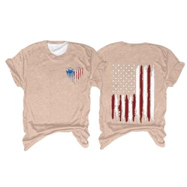 Imagem de Camisetas femininas 4th of July 4th of July Stars Stripes Camisetas fofas com bandeira dos EUA camiseta de verão, 2 bege, G