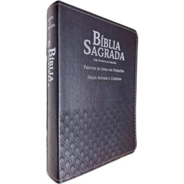 Imagem de Bíblia Sagrada Com Pautas Letra Gigante ARC Com Harpa Avivada e Corinhos Letras de Jesus em Vermelho Capa Pu Preta Luxo