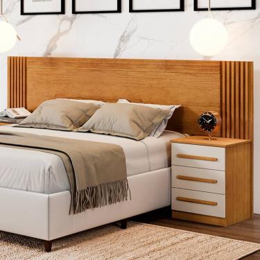 Imagem de Cabeceira Extensível ímola com 6 Gavetas Cinamomo/Off White - Panorama Móveis