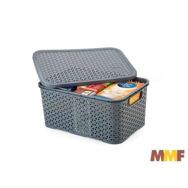 Imagem de Caixa Mosaico Com Tampa 8,5 Lts 32,5X22,5X15 Cinza