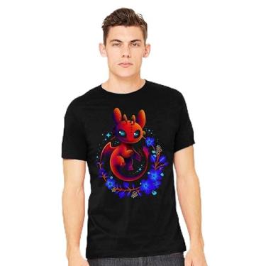 Imagem de TeeFury - Flores do dragão - Camiseta masculina animal,, Preto, 4G