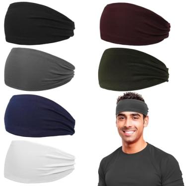 Imagem de Bandanas masculinas, pacote com 6 faixas de cabelo masculinas, faixas de cabelo com absorção de umidade para corrida, ciclismo, basquete, ioga, fitness, treino e suor para mulheres e homens