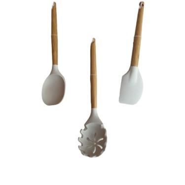 Imagem de Kit Colher, Colher Macarrão e Espátula, bambu e silicone