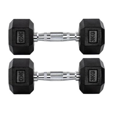 Imagem de Par Halteres 3kg + 3kg Dumbbell Sextavado Emborrachado Pegada Cromada Gallant (GDb03F3B-Pt)