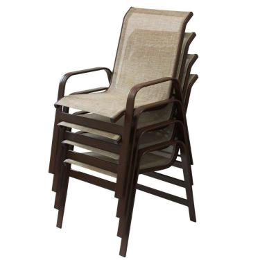 Imagem de Kit Com 4 Cadeiras Para Jardim E Piscina Em Alumínio E Tela Sling Marrom Capuccino